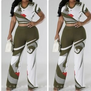 Stylish Olive Green and White Graphic Set
